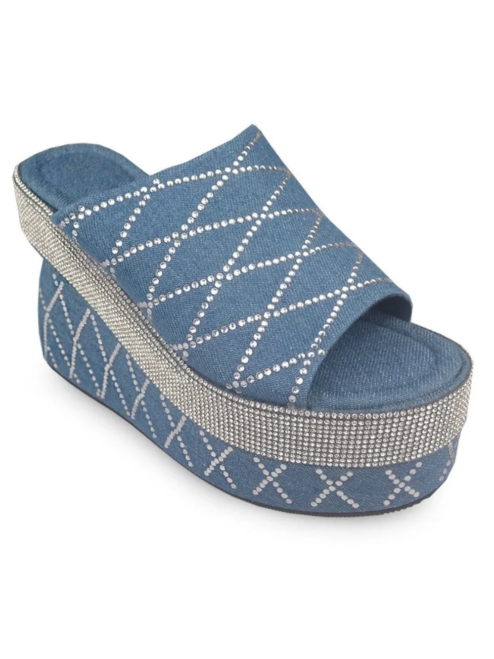 NWT Cape Robbin Denim Blue and Rhinestone Accent Platform Sandals Size 7